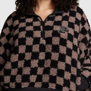 New Victoria’s Secret PINK Cozy  (M) Pullover Sherpa Coat Logo Toffee NWT